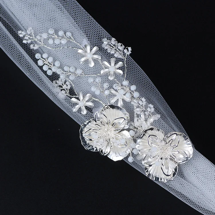 

Silver Color Floral Bridal Headpiece Wedding Veils Accessories Handmade Hair Jewelry For Brides