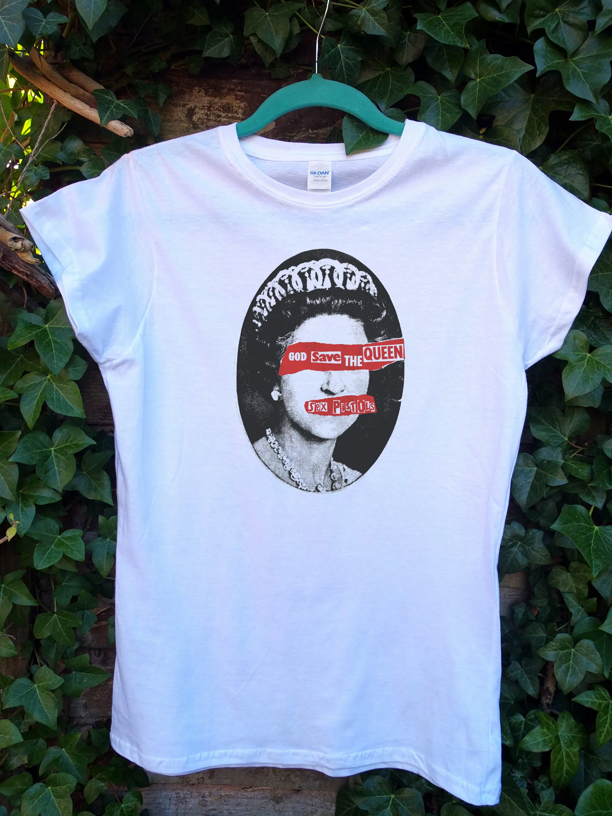 เสื้อยืดลาย Punk ROCK God Save The Queen Punk ROCK แนวย้อนยุคแนววินเทจ100สไตล์นิ่มขนาดพอดีสำหรับผู้หญิงผ้าคอตตอนทรงสลิมฟิต