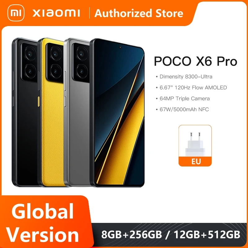 Глобальная версия POCO X6 Pro 5G 256 ГБ/512 ГБ Размер 8300-Ультра 67 Вт 64 МП Тройная камера 6,67 дюйма 1,5 К точечный дисплей 120 Гц 5000 мАч NFC