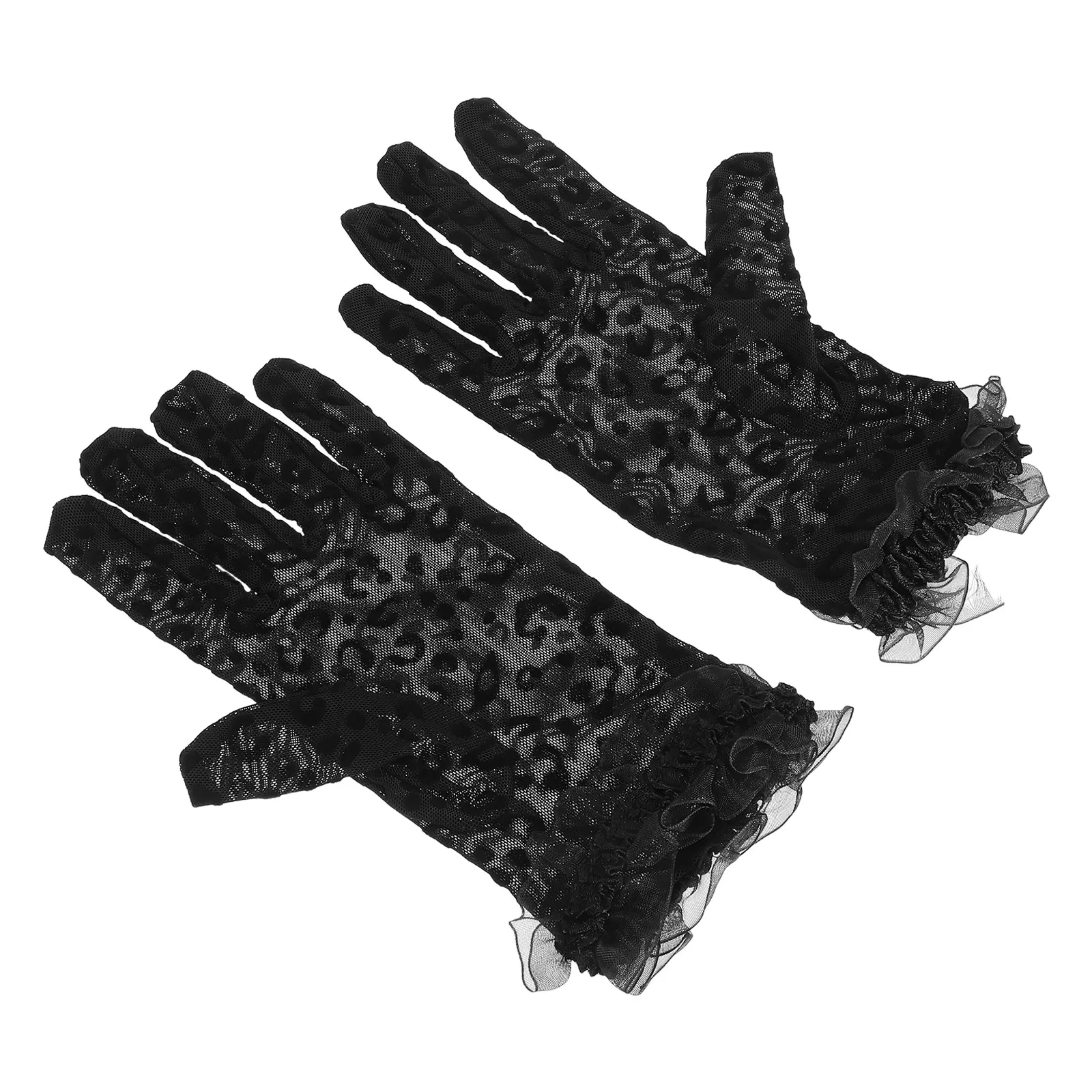 

2Pcs Leopard Print Mesh Gloves Women Short Breathable Sheer Lightweight Vintage Wedding Tea Party Evening Gloves