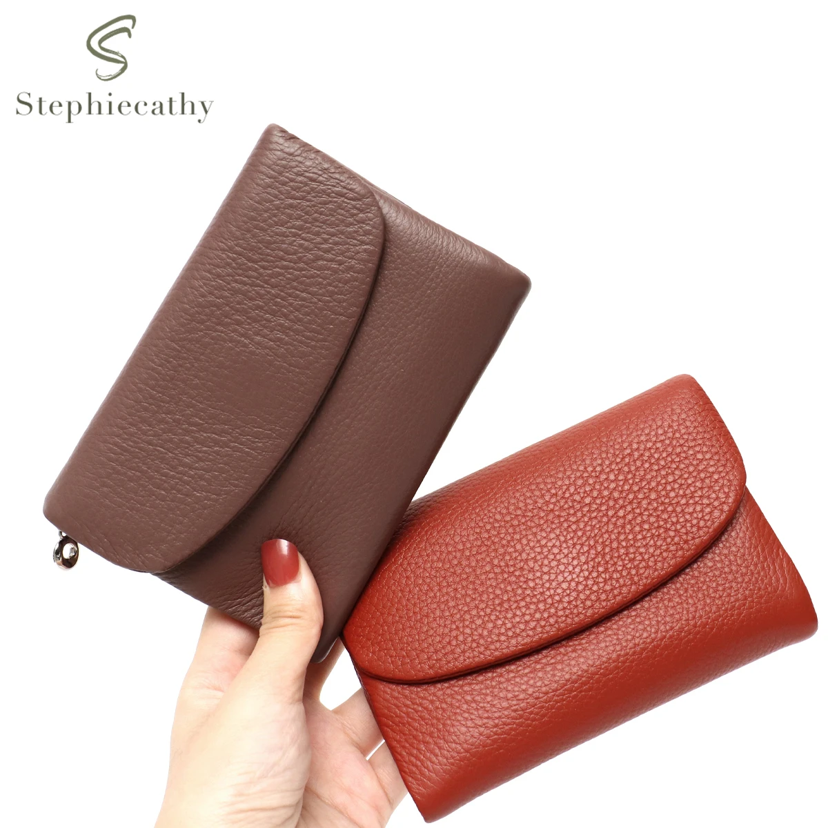 Women‘s Minimalist Short Wallet Classic Real Leather Magnet Flap Trifold Coin Purse Multi Slots Card Holder Portable Daily Use