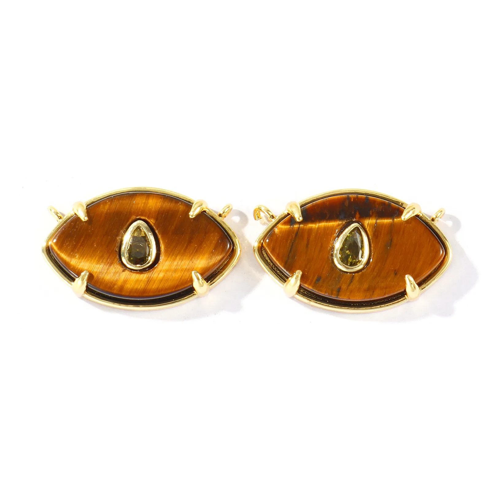 2 Stück Messingverbinder, vergoldet, Naturstein, Zirkonia-Anhänger für DIY-Halsketten, Armbänder, Schmuckherstellung, Großhandel, 22x12mm – Detail 9