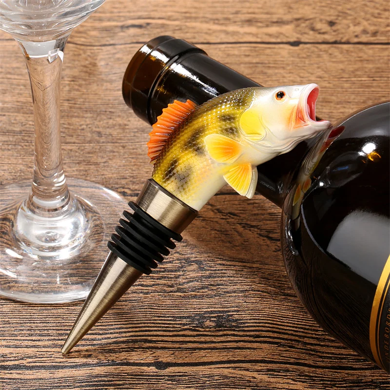 Kreativer 3D-Fisch-Weinflaschenverschluss, wiederverwendbarer Flaschenverschluss für Wein, Champagner, Bier, Hochzeit, Party, Bar, Heimdekoration, Geschenk für Anglerliebhaber – Detail 3