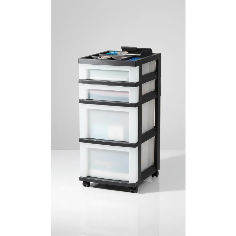 

4-Drawer Rolling Storage Cart with Wheels, Mobile Organizer for Craft Supplies, Classroom, Bathroom & Laundry Room, Black/Pearl