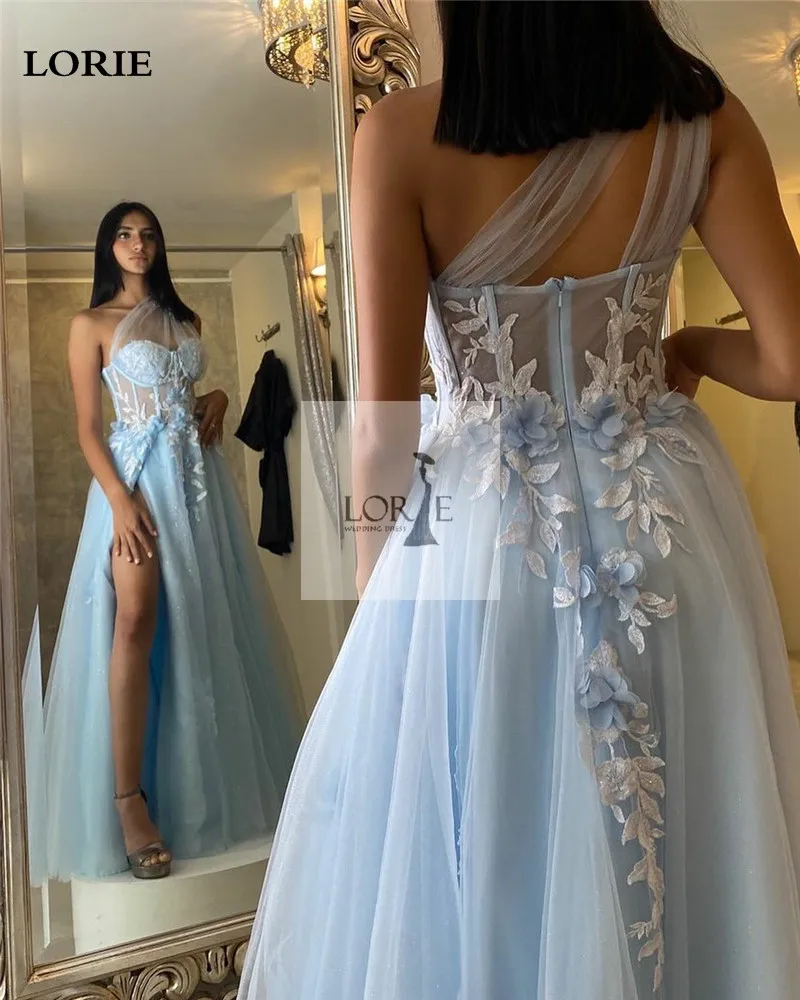 LORIE Sky Blue A Line abiti da ballo Appliques di pizzo senza maniche con spacco laterale abiti da sera formali da donna 2024