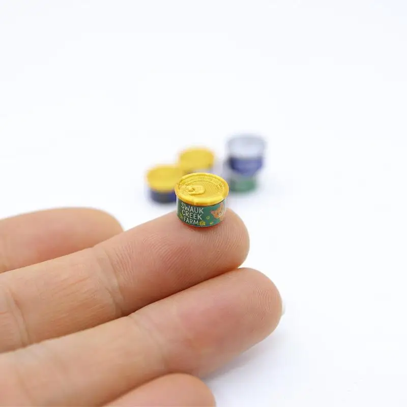 2Pcs Miniature Cat Food Toy 1/12 Dollhouse Simulation Cat Can Dolls House Accessories Home Decorations Pretend Play Toys
