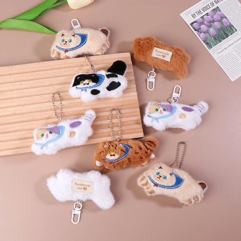 Lovely Calico Cat Cartoon Cat Plush Doll Squeaky Toy Stuffed Siamese Cat Keychain Bag Pendant Plush Cat Pendants Couple Gift