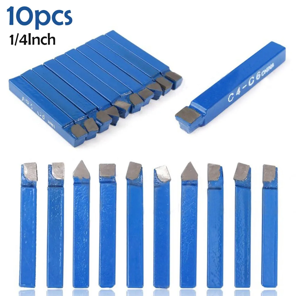 10pcs 1/4 Inch For C6 Carbide Tipped For Lathe Tool Bits Set High Hardness Wear Resistant Cutting Inserts For CNC And General