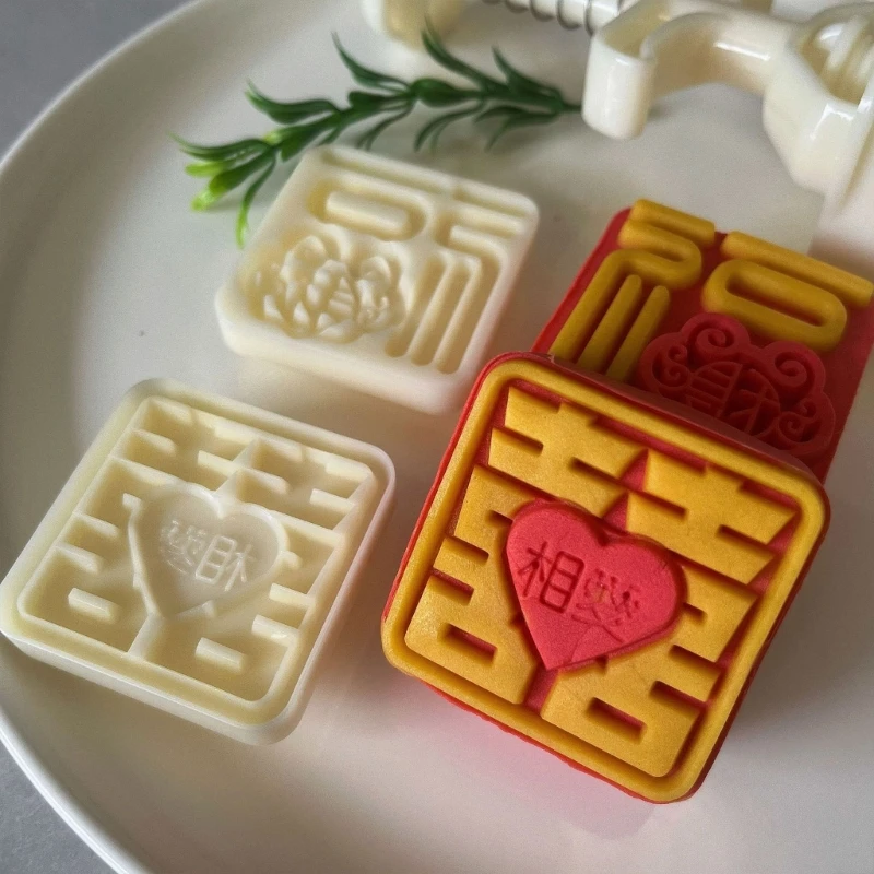 Handgeperste Mooncakes Schimmel met 2 Stempel Groene Bonen Cakevorm Traditionele Gebak Bakewares Keuken Bakbenodigdheden