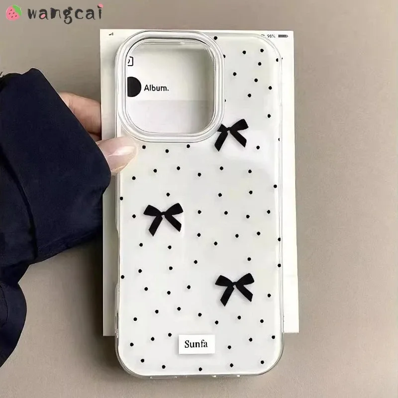 Elegant Bow Phone Case For Samsung Galaxy A56 M56 F56 M06 F06 A55 A54 A50 A50S M40S A30S 5G 4G Cute Cartoon Polka Dots Cover