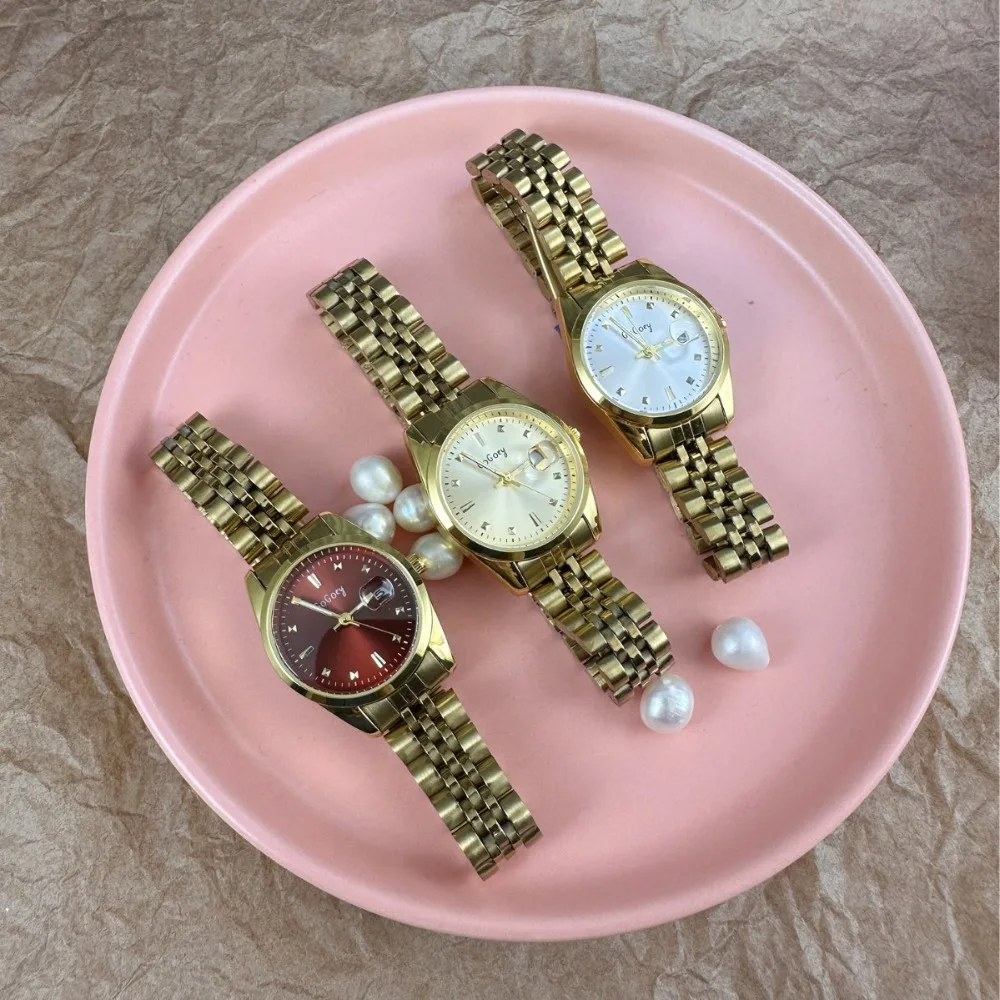 Marca feminina relógio de aço inoxidável cinta calendário relógio feminino luxo quartzo relógios pulso presente dropshipping reloj de mujer