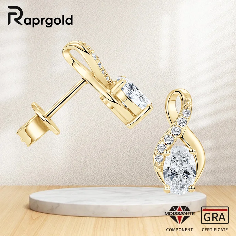 

RAPRGOLD VVS1 0,5 карата овальной огранки Муассанит бесконечность серьги-гвоздики для женщин S925 стерлингового серебра серьги для пирсинга ювелирные изделия подарок