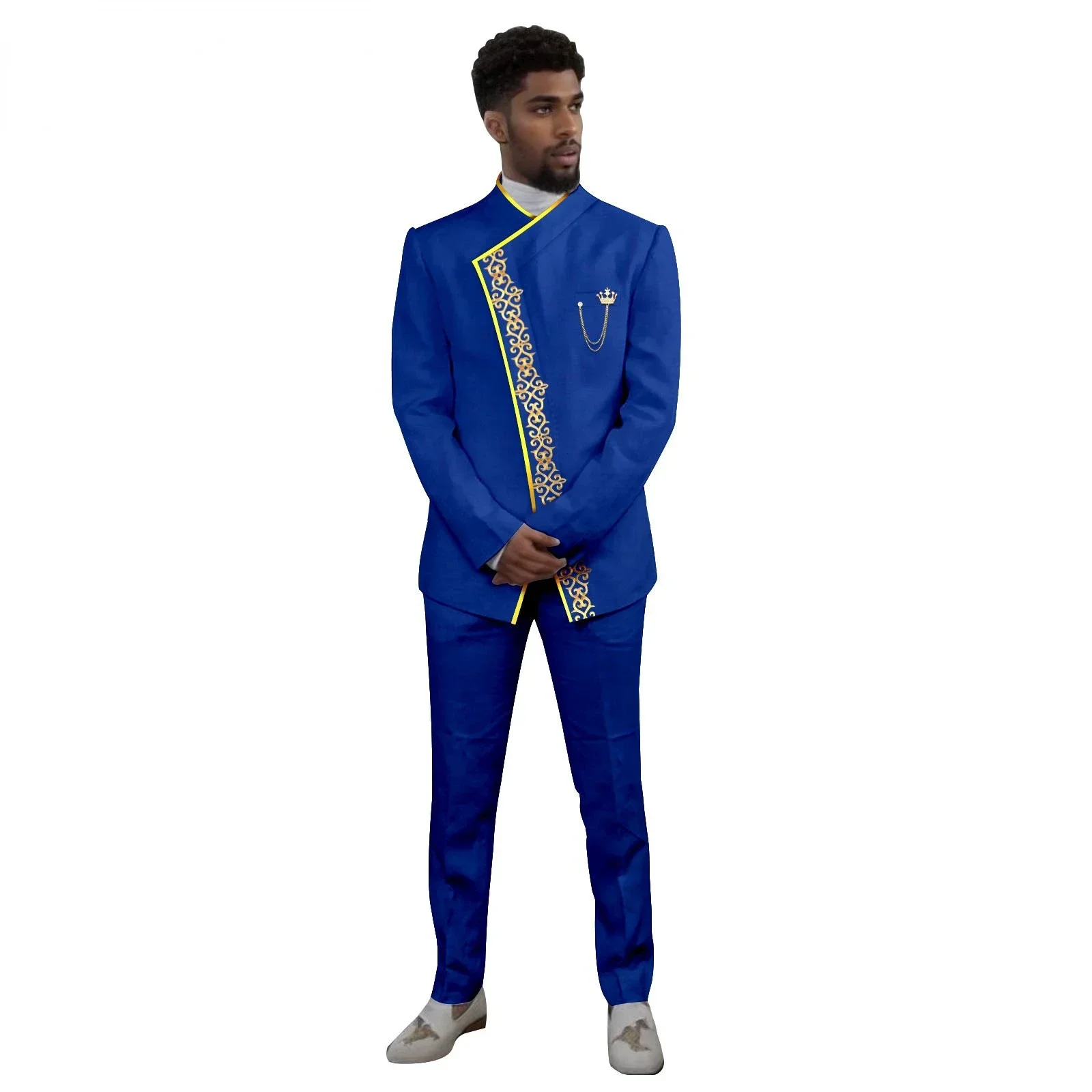 New African National Batik Cotton Fashion Men\'s Suit Best Man Groom Dress Men\'s Casual Two-piece Set (top + Pants) Mens Clothes