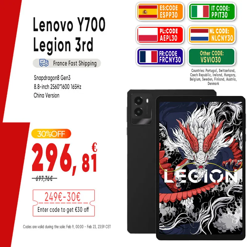 Version CN Lenovo Y700 légion 3rd Snapdragon8 Gen3 Android 8.8 pouces 2560*1600165Hz 6550mAh Wifi TB321FU tablette de jeu 2025