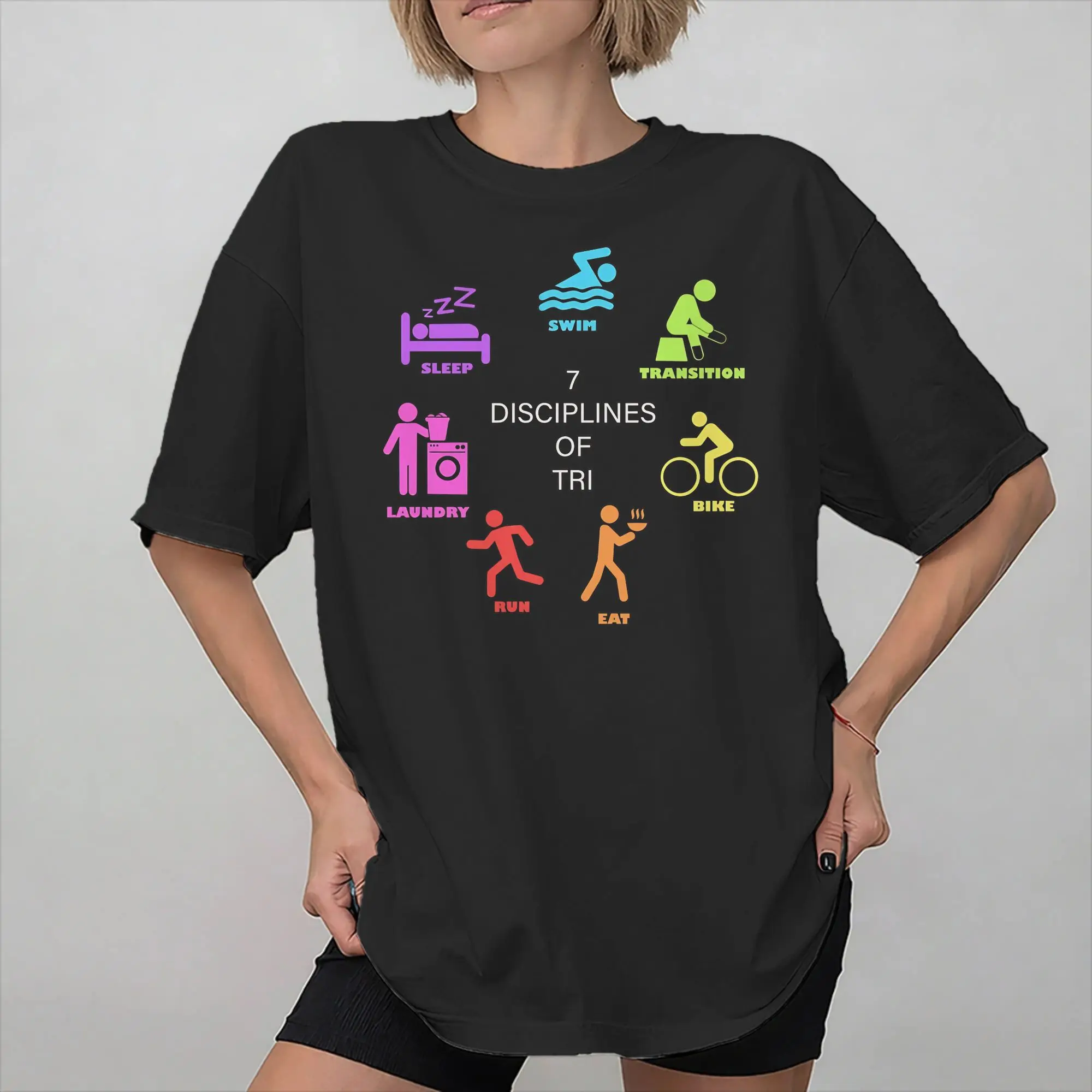 Men Women Graphic Printing Seven Disciplines of Triathlon T Shirt Tee Cotton  T-shirts Clothing
