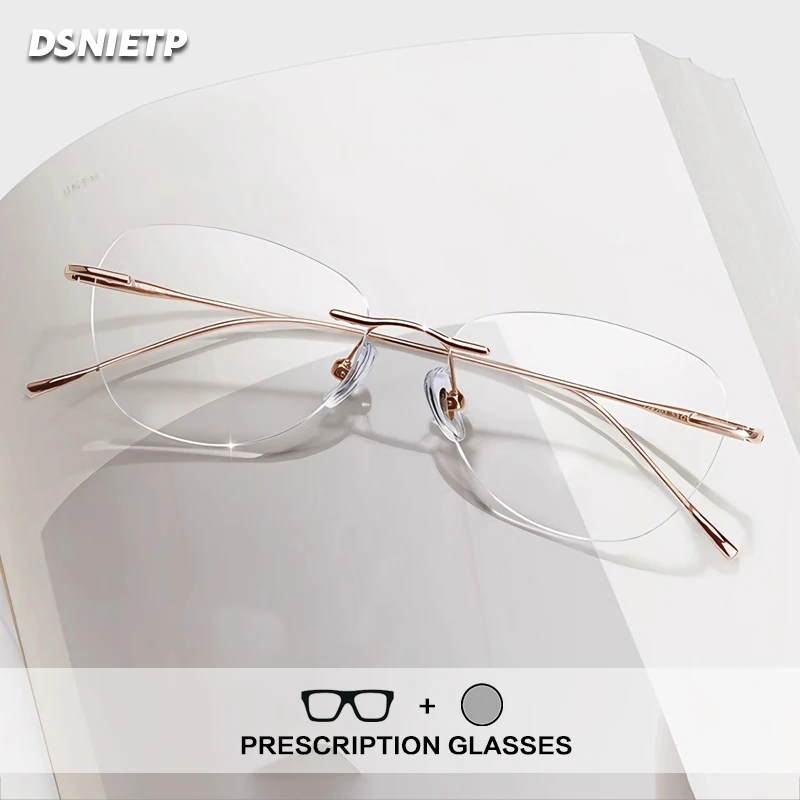 

Модные безрамные очки для чтения, женские фотохромные очки «кошачий глаз» с защитой от синего света, очки по рецепту, прогрессивные очки для близорукости