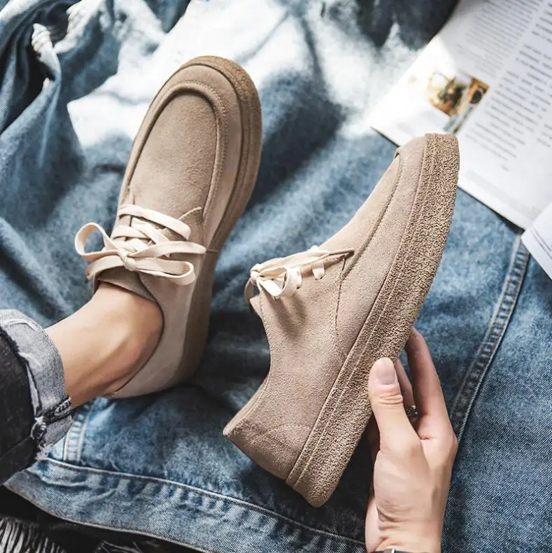 Spring 2023 Brand Men Suede Genuine Leather Casual Shoes Lace-up Men Light Comfortable Driving Flats Mens Outdoor Oxfords Shoes