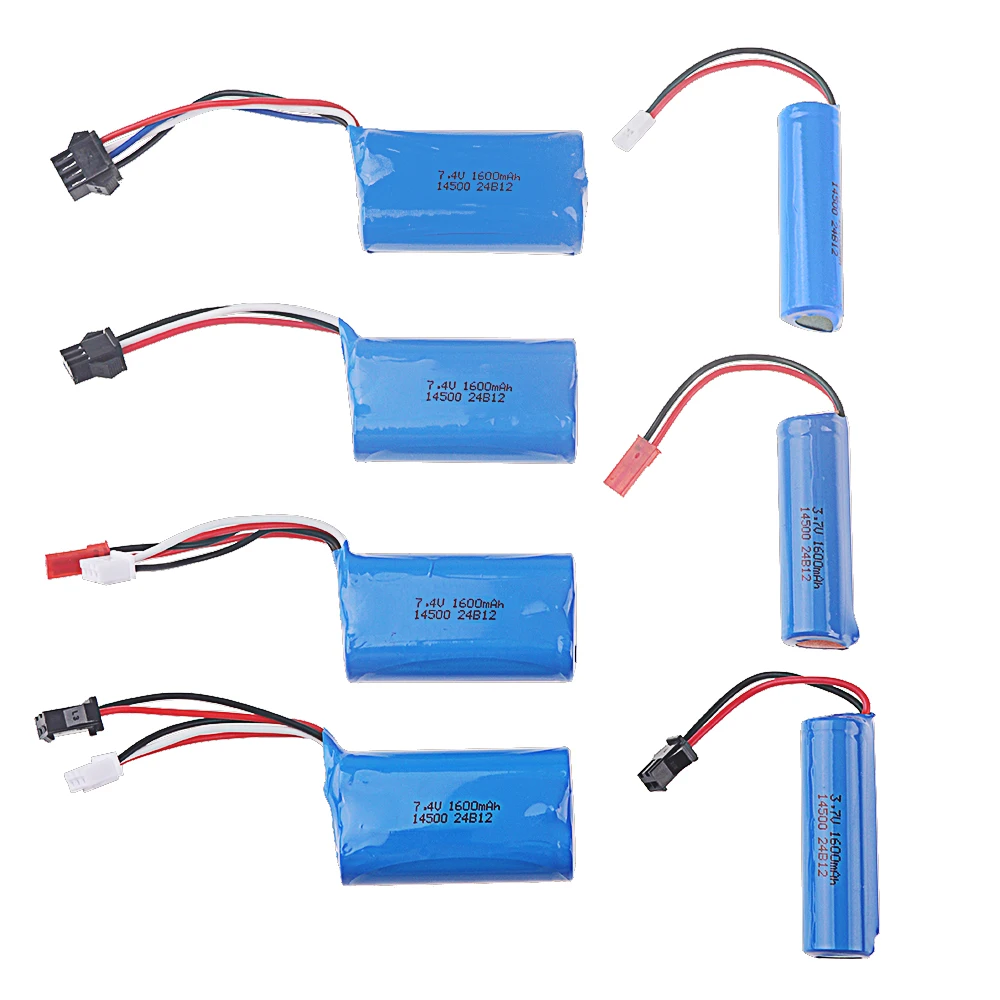 1S/3.7V, 2S/7.4V, 14500 1600mAh Li-ion Battery For JJRC C2 D828 Rc Stunt Dump Car Baot Tank Truck Motorcycles Toys Parts Battery