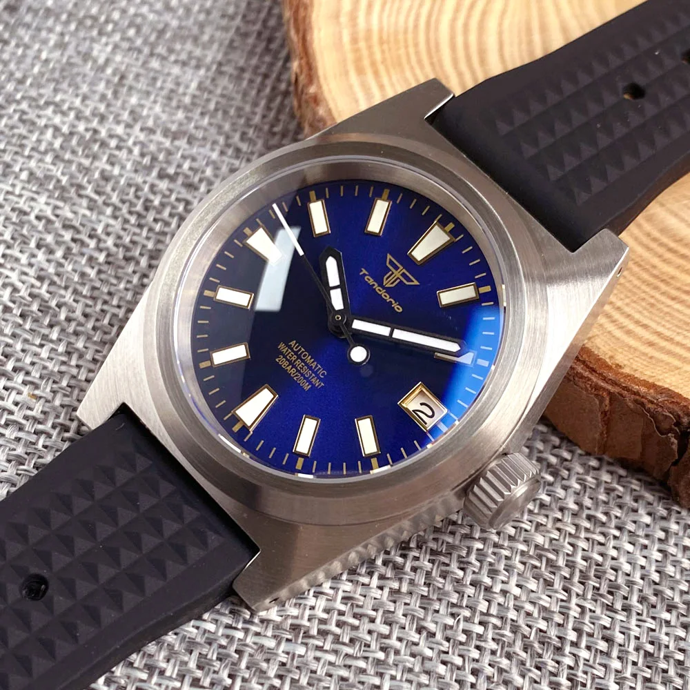 

Tandorio 38mm AR Sapphire Glass Blue Dial NH35A 200M Waterproof Dive Automatic Men's Watch Brushed Case Waffle Strap