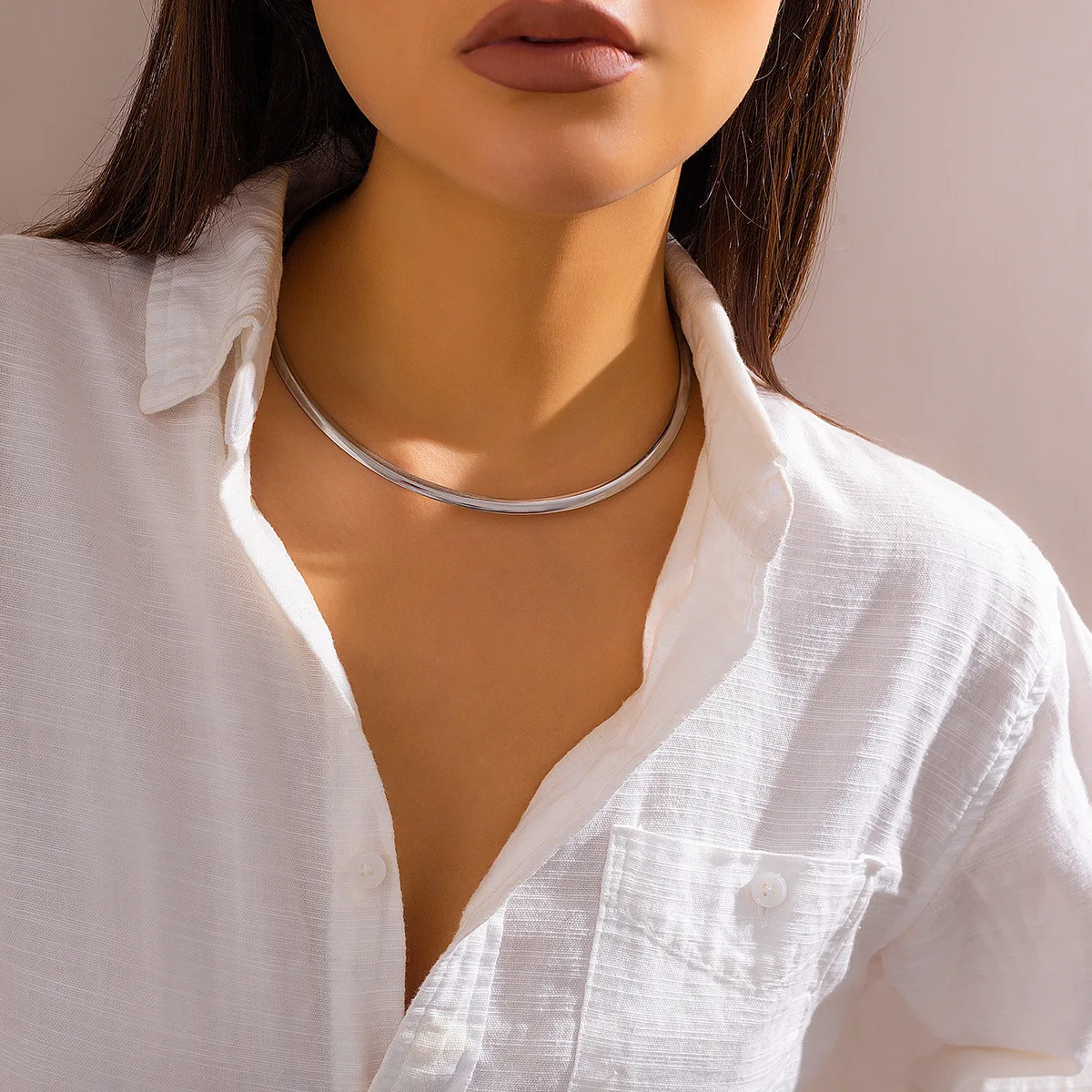 Punk Smooth Gold Silver Color Metal Necklace For Unisex Trendy Simple Torques Choker Chain Jewelry Accessory Office Party G