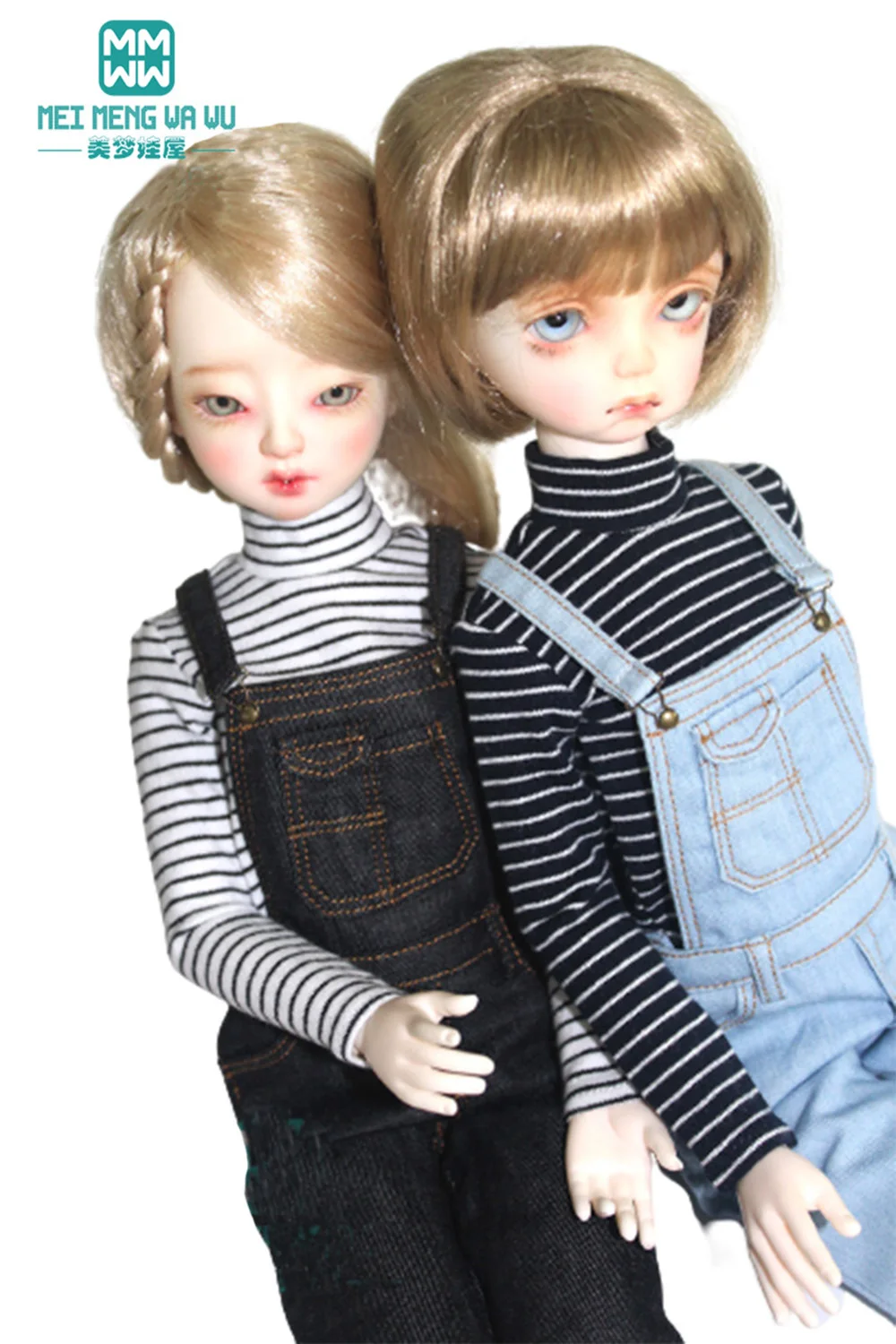 

BJD dolls Accessories clothes fits 43-45cm 1/4 MSD MK YOSD fashionable PU leather clothes denim overalls vests