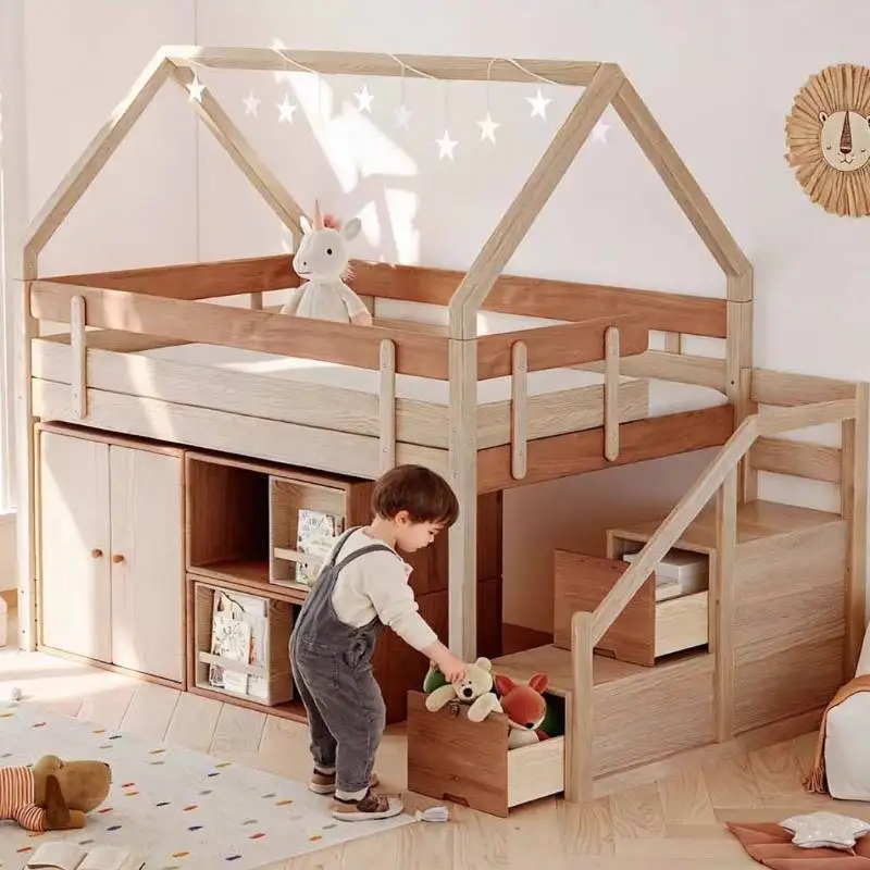 

Double Decker Kids Beds Minimalist Simple Nordic Single Wooden Kids Beds Custom Design Modern Lettino Per Bambini Furniture Home