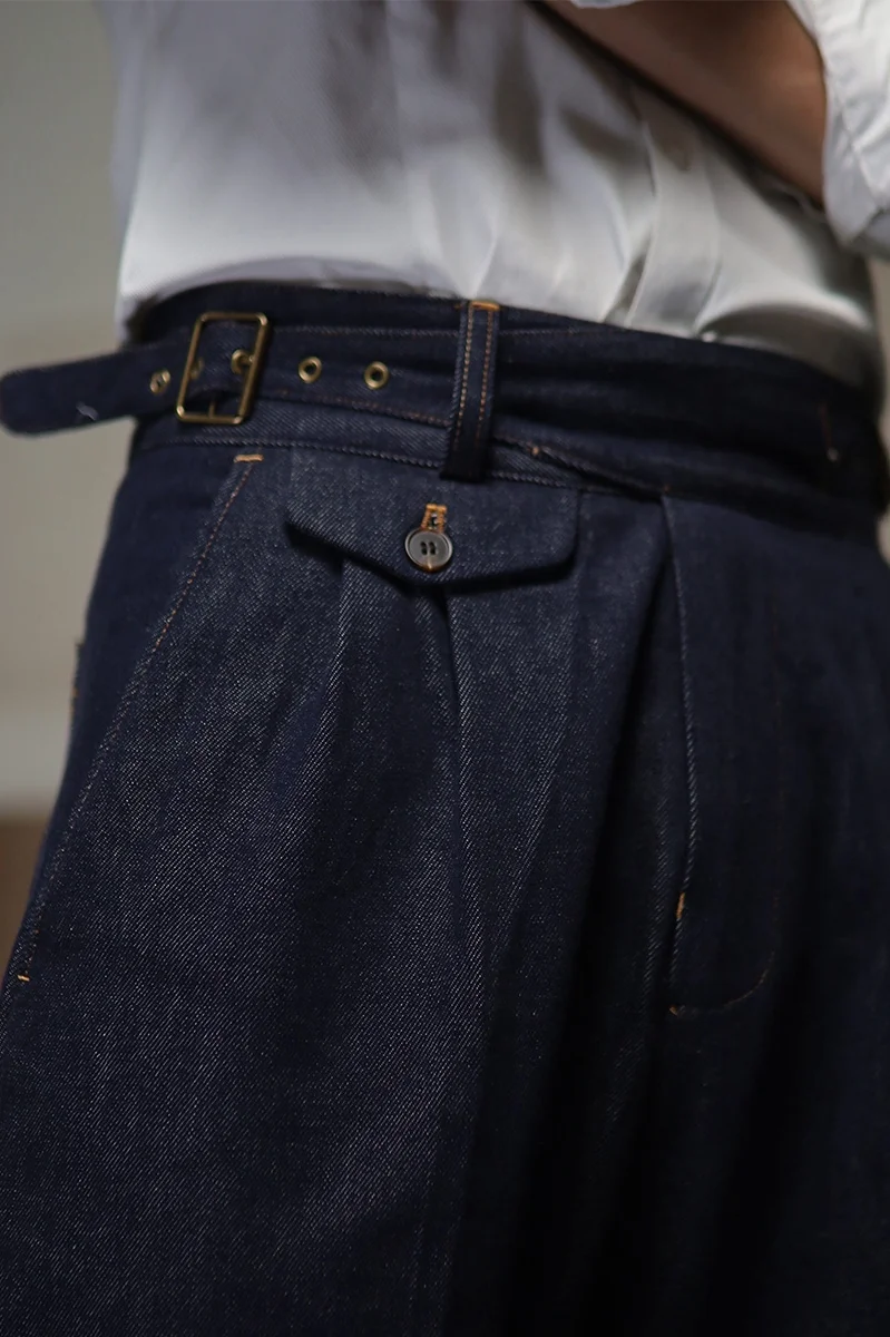 POT&CRAFTSMAN gurkha men's vintage denim denim pants Europe and the United States Slim Western pants Tibetan nine-minute pants