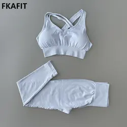 Seamless Yoga Clothes Set For Women Crop Top Bra Push Up Fitness Leggings Tracksuit Two Piece Set Sport Outfit Gym Clothing