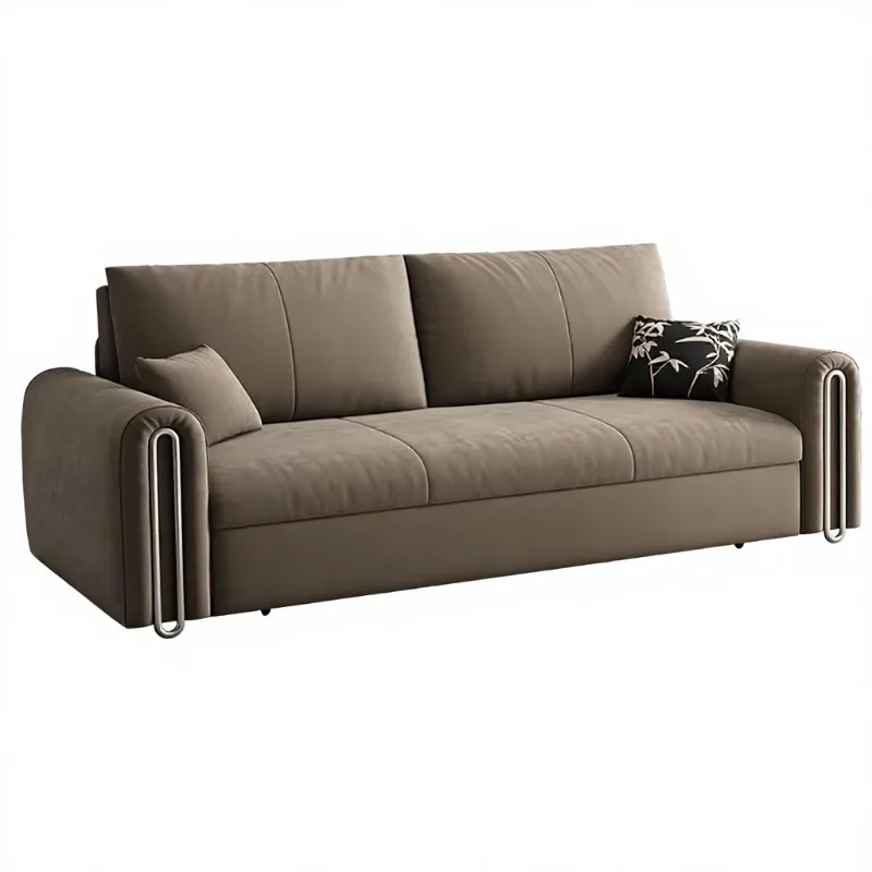 Metal Frame Foldable Sofa Bed with Storage Armrests Cat-Scratch Fabric Multifunctional Couch for Small Apartment Bedroom
