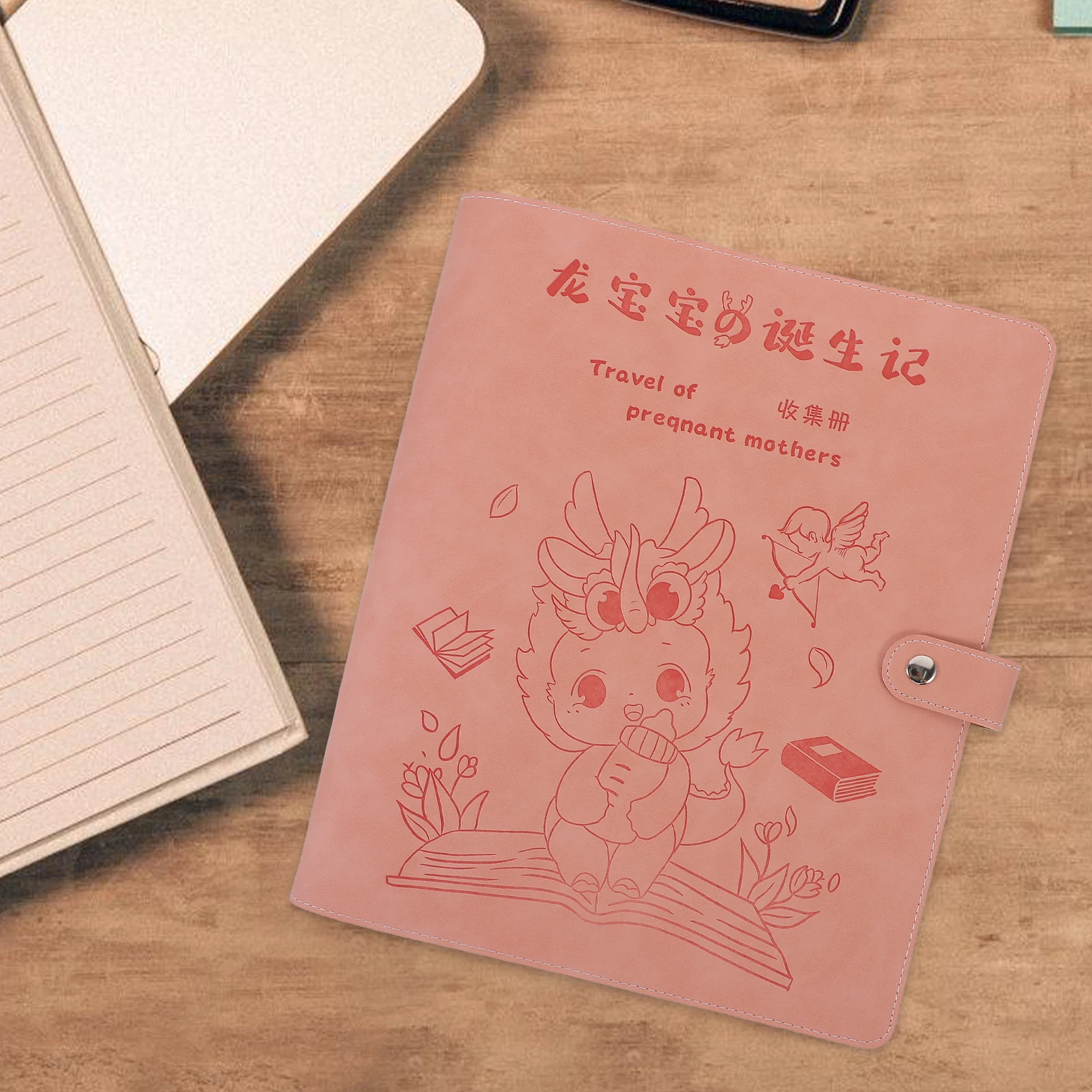 

Baby Birth Record Book Pink Protective Sleeve Certificate Holder Storage Booklet Folder Cartoon Retro