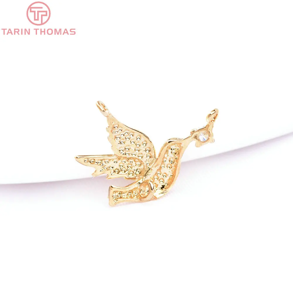 (1620)4PCS 15x12MM 24K Gold Color Plated Bird with Zircon Pendants Charms for DIY Jewelry Making Findings Accessories Wholesales