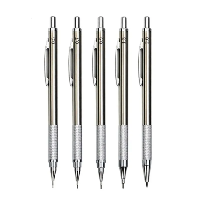 Metal Mechanical Pencil Set 0.5 0.7 0.9 1.3 2.0mm Art Drawing Painting Automatic Pencil with Leads Office School Supplies