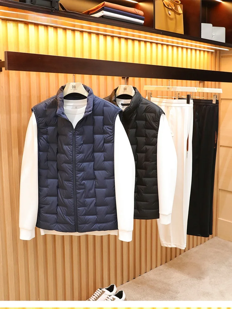 Men's Outdoor down Vest Lightweight Stacked Wearable Stand Collar Feather Vest Autumn Winter Poly Fiber Polyester Fabric