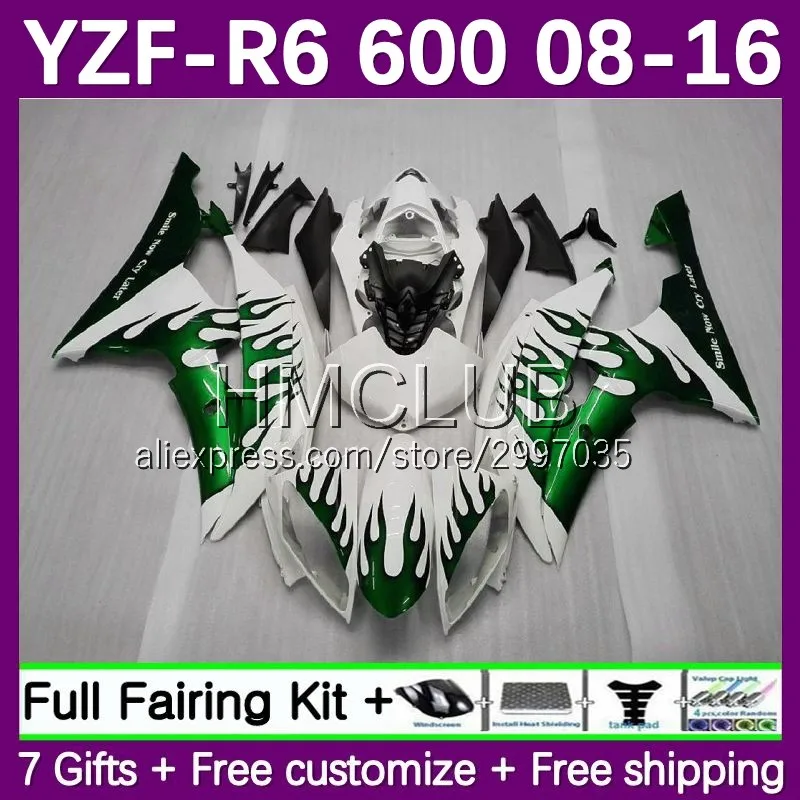 Fairing For YAMAHA YZF-R6 YZF600 YZF R6 600 R 6 CC 131No.12 YZF-600 YZFR6 08 09 10 11 12 2013 2014 2015 2016 Bodys Green flames