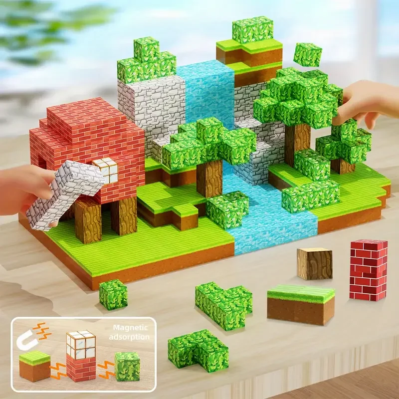 Magnetic Block Building Block Set Construction Forest Hut DIY Building Blocks Ideal Creative Toys Ornaments Decoration