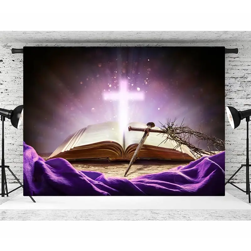 Easter themed backdrop, spring Christian cross Jesus photography background, religious party decoration photo banner props.