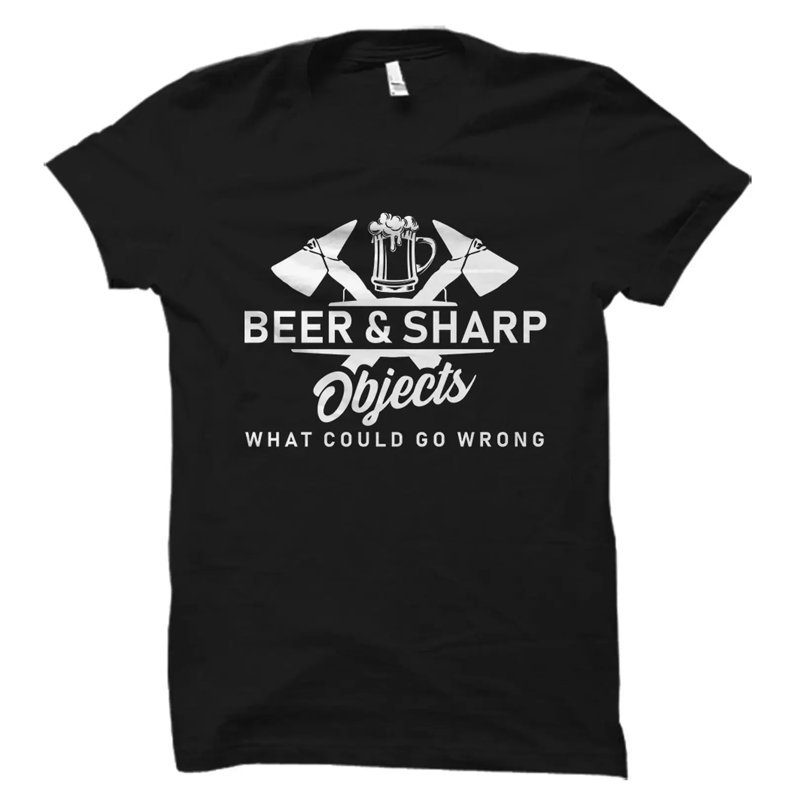 Beer Sharp Objects Funny Axe Throwing T Shirt Humorous For Throwers Lovers Lumberjack Casual  vintage Washed streetwear