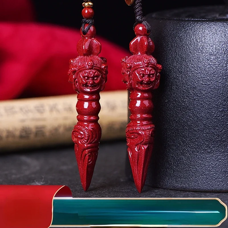 Natural Genuine Raw Ore Cinnabar Pendant Three-Sided Puba King Kong Monster Subduing Club Dharma-Vessel Pendant