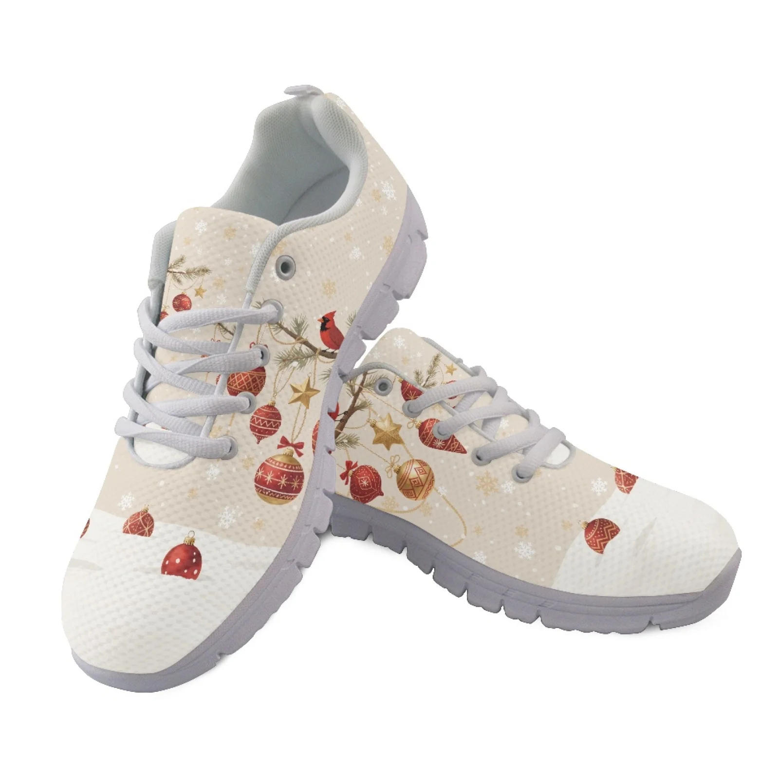 Coloranimal Red Bird Snowflake Pattern Training Athletic Sport Shoes Running Sneaker for Mens Lace Up Tennis Training Shoes