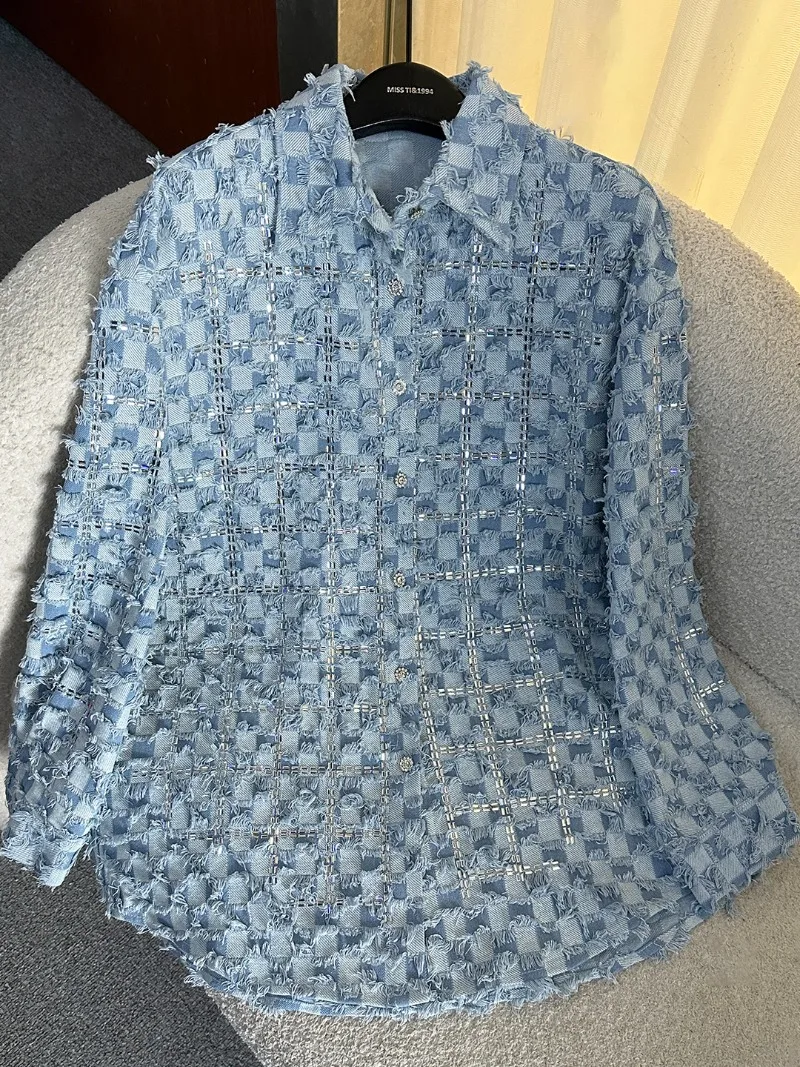 Heavy Industry New Tassel Design Denim Long Sleeves Blouse Jacket For Women's Loose Fashion Casual Top 2025 Autumn New Y2k Shirt