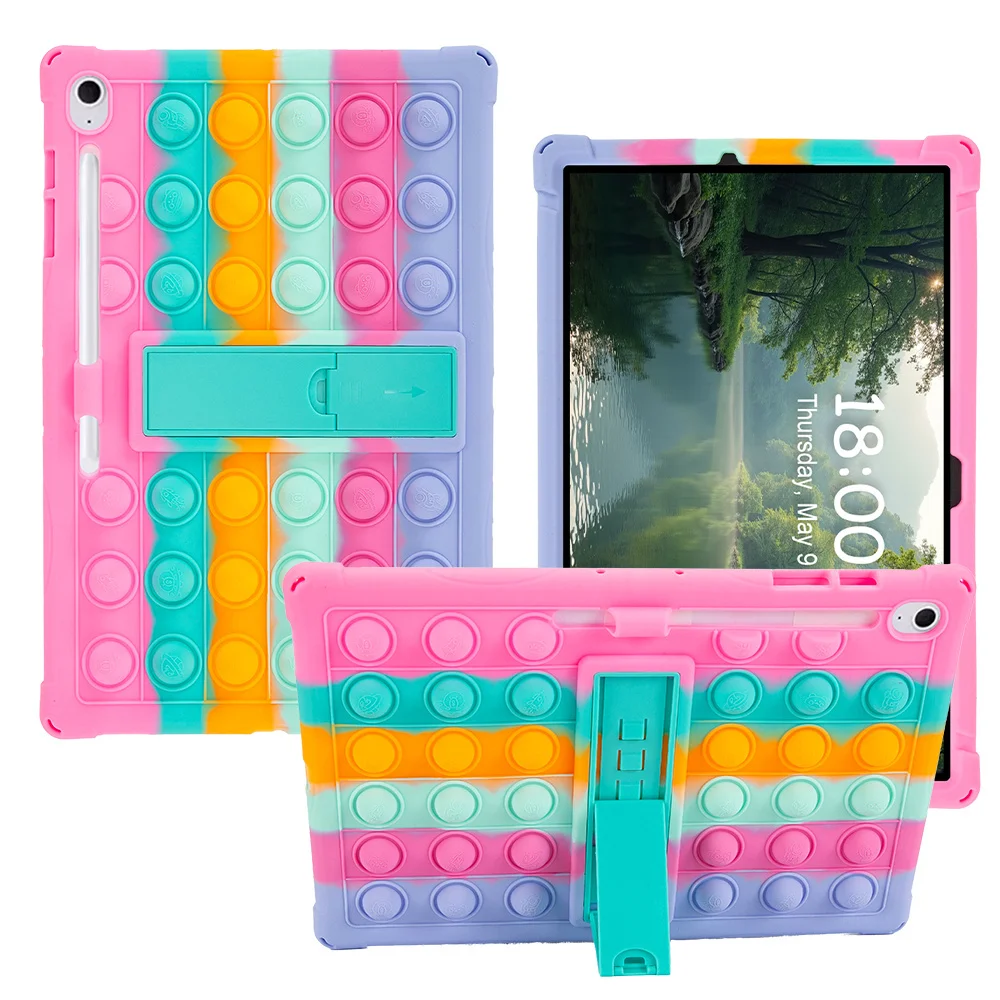 

For Samsung Galaxy Tab S10 FE+ SM-X620, SM-X626B Case Kickstand Push Bubble Tablet Cover - Colorful Pink