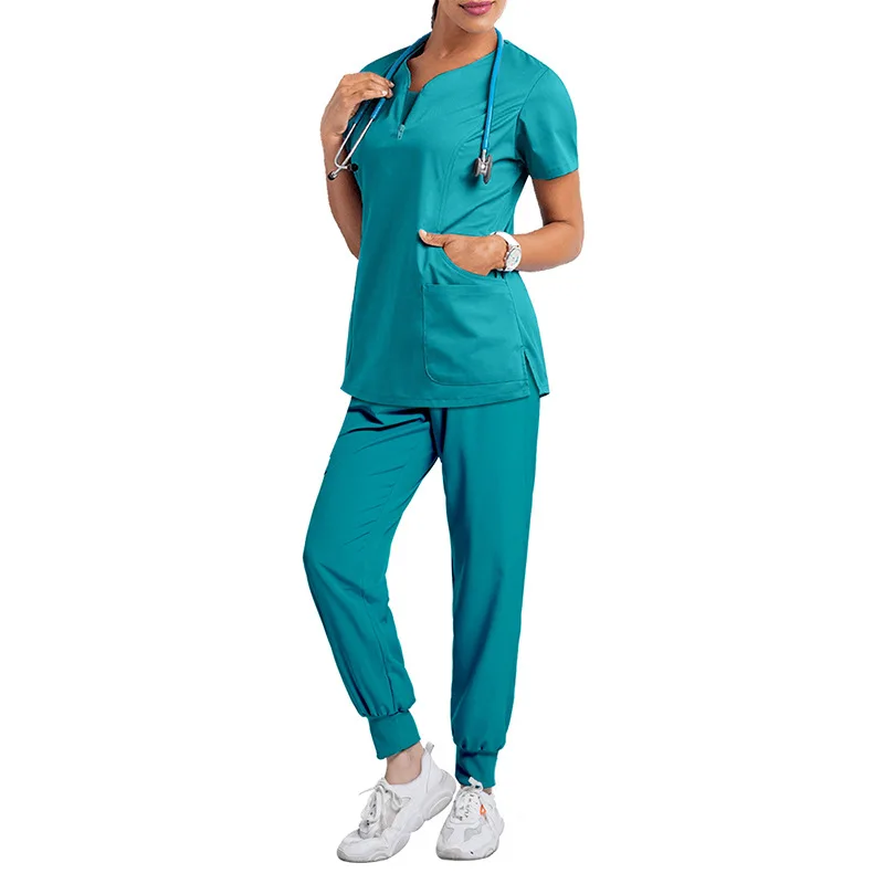 Uniformes médicos elásticos para mujer, conjuntos de Tops, pantalones, accesorios para enfermeras, hospitales, médicos, clínica Dental, ropa de trabajo de laboratorio, trajes