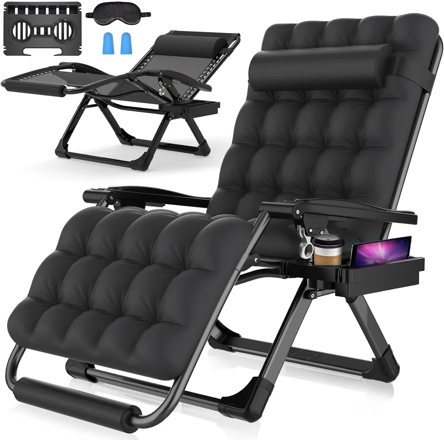 Suteck Oversized Zero Gravity Chair,33In XXL Lounge Chair w/Removable Cushion&Headrest, Reclining Camping Chair w/Upgraded