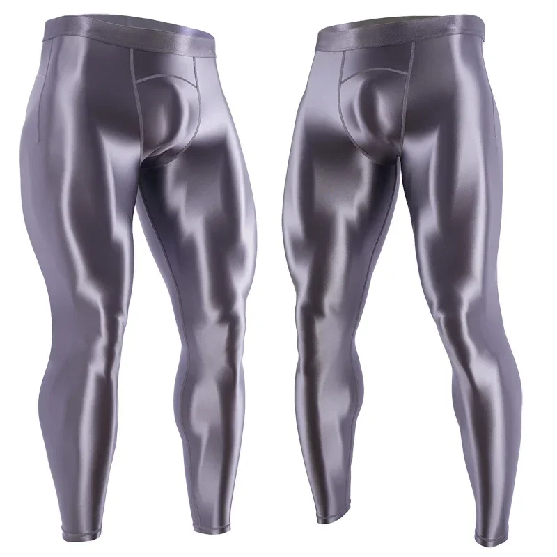 YAULAANG Sexy mens gloss pantyhose Stretch Shiny yoga pants work out leggings sport fitness push up compress pants