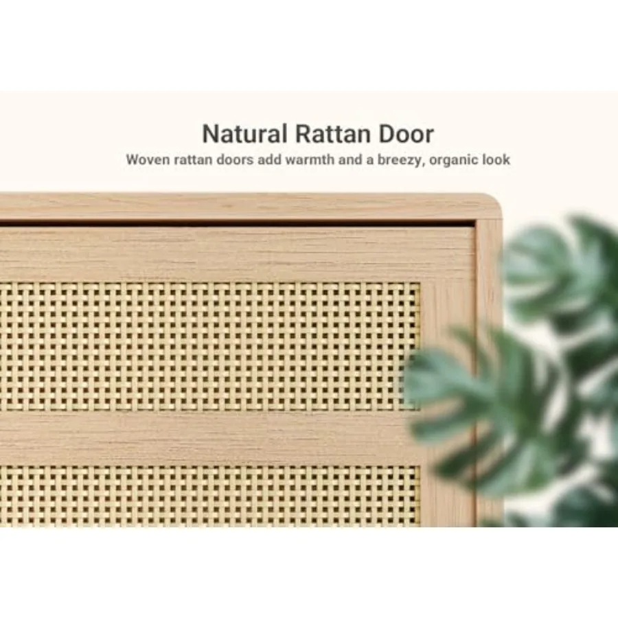 حامل تلفزيون بوهو لوحدة تحكم تلفزيون حديثة 70 بوصة مع 2 خزائن تخزين من الخيزران رف قابل للتعديل حامل تلفاز منسوج لغرفة المعيشة #5