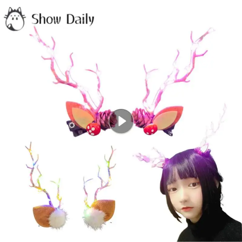 Colorful Light Antler Hair Clip Fashion Ears Hairclip Accessory Antler Headband Headwear With Light Christmas Halloween Supplies