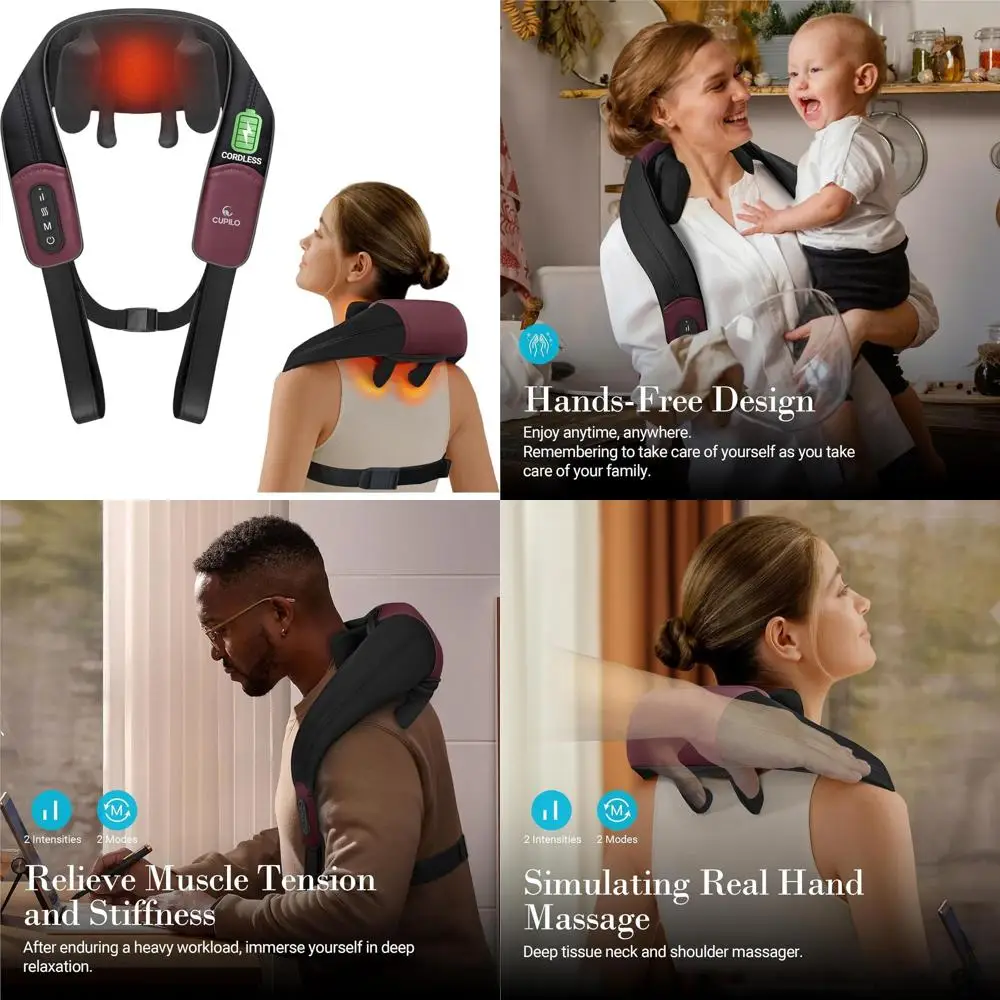 

Cordless 4D Shiatsu Neck & Shoulder Massager with Heat for Pain Relief and Muscle Relaxation - Ideal Gift