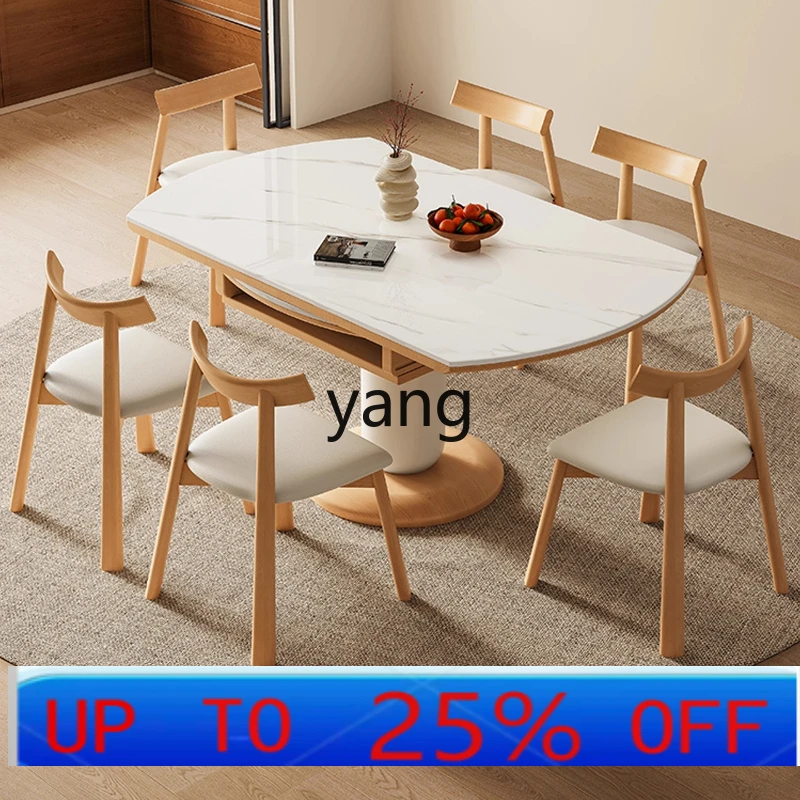 

LM Extendable Folding Rock Board Dining Table and Chair Set for Home Small Apartment Solid Wood Dining Table