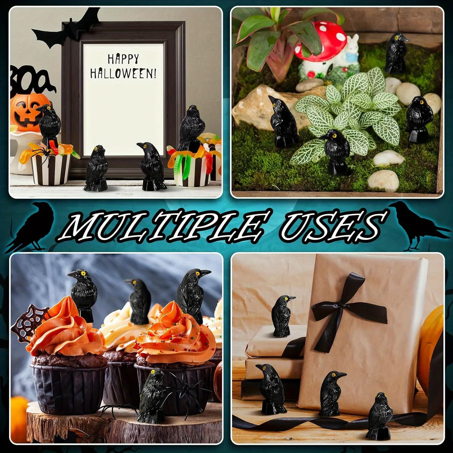 50 Pcs Miniature Crows Figurines Mini Resin Crows Figures Black Raven Summer Decor Tiny Resin Animals for Halloween Scene Decor - view 6