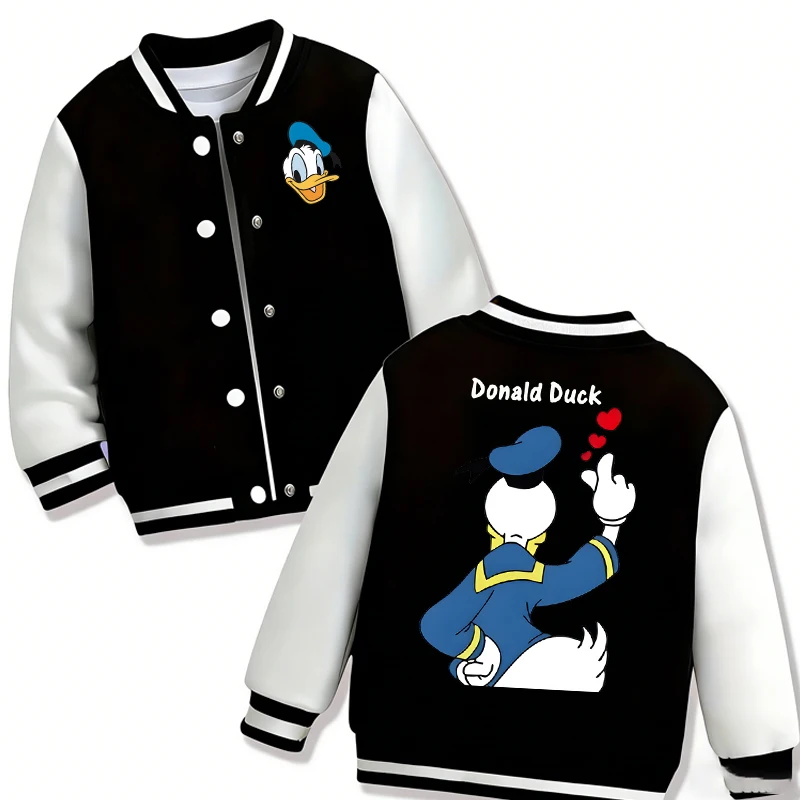 Бейсбольное пальто для мальчиков и девочек, куртка с персонажем аниме «Дональд Дак», весенне-осенняя новая одежда, детская модная повседневная верхняя одежда